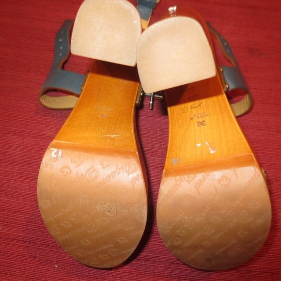 DSQUARED2 Medium Blue Leather Wood Platform High Heeled Sandals - Picture 9 of 9